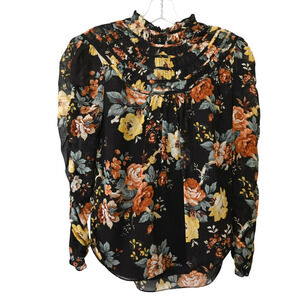 Veronica Beard Ares Sheer Multicolor Floral Silk Gathered Blouse Size 0